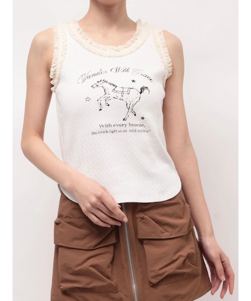 CALNAMUR（カルナムール）の「ウエスタングラフィックタンクトップ（タンクトップ・レディース・ホワイト/ピンク/ブラウン・F）」の2枚目の写真