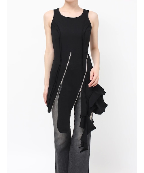 EVRIS（エヴリス）の「アシンメトリージップタンクワンピース（ワンピース・レディース・ホワイト/ブラック/カーキ・F）」の7枚目の写真