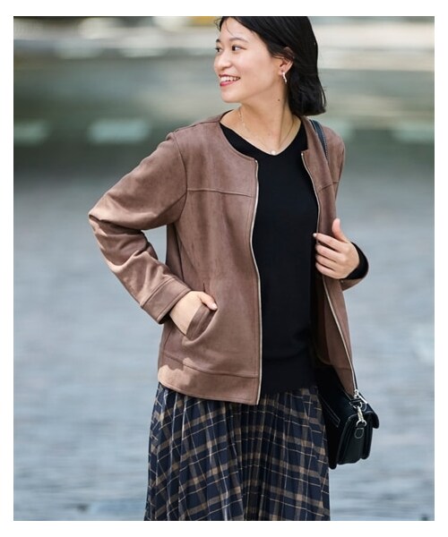 nissen（ニッセン）の「フェイクスエードノーカラーライダースジャケット＜大きいサイズ有＞（ライダースジャケット・レディース・ライトグレージュ/モカブラウン/くすみピンク/アイスブルー・L/LL/3L/4L/5L/6L/8L/10L/S/M）」の17枚目の写真