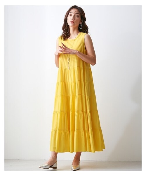 nissen（ニッセン）の「綿１００％ティアードワンピース【OtonaSMILE】（ワンピース・レディース・グレイッシュパープル/モカ/イエロー・M/L/LL/3L/4L/5L）」の3枚目の写真