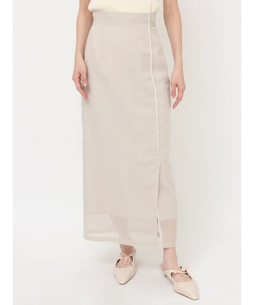 サテンパイピングシアーIラインスカート