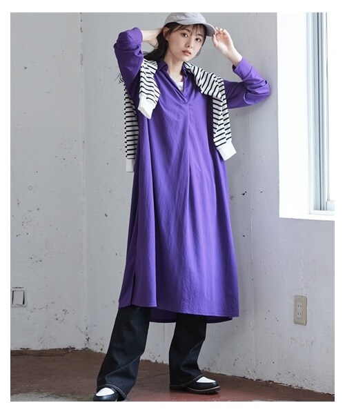 nissen（ニッセン）の「大きいサイズ美ラクRUタッチデザインワンピース（接触冷感・UVカット）（ワンピース・レディース・パープル/モスカーキ/黒・L/LL/3L/4L/5L/6L/8L/10L）」の21枚目の写真