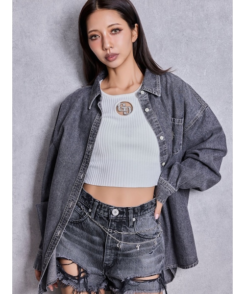 GYDA（ジェイダ）の「CROSS POINTケミカルデニムシャツ（シャツ/ブラウス・レディース・ブラック/アイスブルー・F）」の2枚目の写真