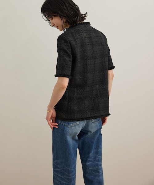 ROPE'（ロペ）の「サマーツイードハーフスリーブジャケット（ノーカラージャケット・レディース・ブラック/オフホワイト・F）」の15枚目の写真