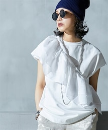 nissen | 大きいサイズ フリル衿付フレンチスリーブＴシャツ GEVS.(Tシャツ/カットソー)