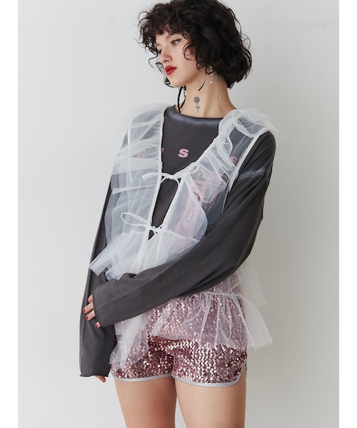 jouetie（ジュエティ）の「チュールドレープフリルベスト（その他トップス・レディース・オフホワイト/ブラック/ブルー/レッド・M）」の3枚目の写真