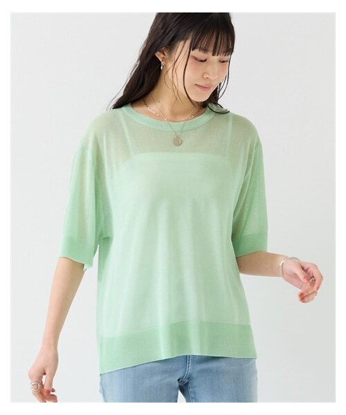 nissen（ニッセン）の「〈大きいサイズ〉【アイスクリーンライト】シアーニット5分袖Tシャツ（接触冷感・毛玉になりにくい・洗濯機で洗える）（ニット/セーター・レディース・黒/ライトグレー/ミント/ラベンダーピンク・L/LL/3L/4L/5L/6L/8L/10L）」の5枚目の写真