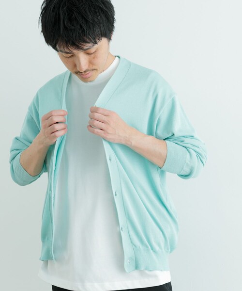 ITEMS URBANRESEARCH（アイテムズ アーバンリサーチ）の「ハイゲージ天竺ニット カーディガン（カーディガン/ボレロ・メンズ・MNT/BLK・M/L）」の19枚目の写真
