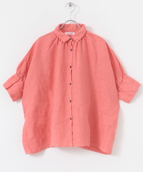 かぐれ(カグレ)の「Honnete Half-Sleeve Gather Shirts(シャツ/ブラウス・レディース・Ice Grey/Coral/Bk Choco・one)」の3枚目の写真