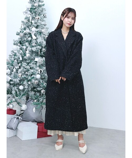 EATME（イートミー）の「ラメブークレロングコート（チェスターコート・レディース・ホワイト/ブラック/ミックス/グレー・F）」の7枚目の写真