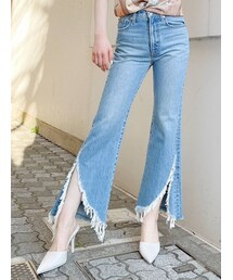 GYDA | HEMフリンジストレートデニムパンツ(デニムパンツ)