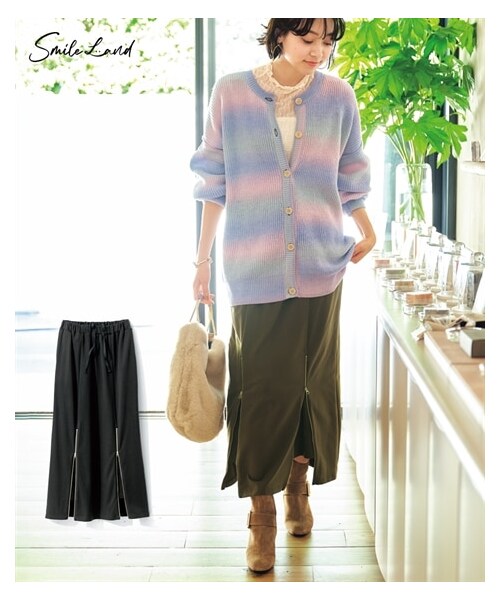 nissen（ニッセン）の「大きいサイズファスナーデザインやわらかスカート（ゆったりヒップ）（スカート・レディース・カーキ/黒・L/LL/3L/4L/5L/6L/8L/10L）」の17枚目の写真