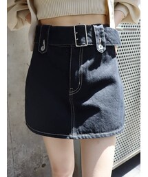 EVRIS | ワイドベルトショートパンツ付ミニスカート(デニムスカート)
