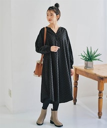 nissen | <大きいサイズ>ゆるシルエットフロッキードットワンピース(ワンピース)