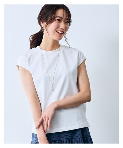 nissen（ニッセン）の「リブ使いフレンチスリーブTシャツ【Otona Purete】（Tシャツ/カットソー・レディース・オフホワイト/グレー・M/L/LL/3L）」の4枚目の写真