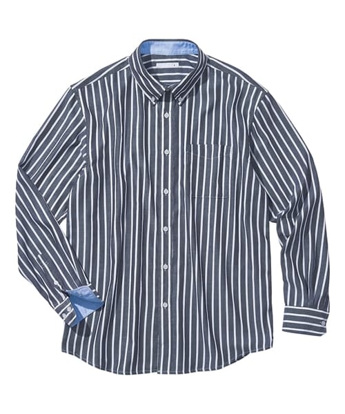 nissen（ニッセン）の「形態安定長袖ボタンダウンストライプシャツ（肩まわり・お腹ゆったり）（消臭テープ付）【大きいサイズ】（シャツ/ブラウス・メンズ・オフホワイト系/ネイビー系・3L/4L/5L/6L/8L/10L）」の2枚目の写真