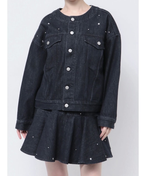 CALNAMUR（カルナムール）の「HEART MIX BIJOU DENIM JK/ハートミックスビジューデニムジャケット【セットアップ対応商品】（デニムジャケット・レディース・ブラック/インディゴ・F）」の4枚目の写真