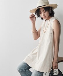 CHIC STYLE | 大きいサイズ綿１００％アウトポケットノースリーブチュニックブラウスシックスタイル(シャツ/ブラウス)