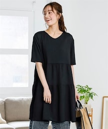 nissen | 大きいサイズ　涼しいサラサラカットソー楊柳ゆるシルエット５分袖チュニック(チュニック)