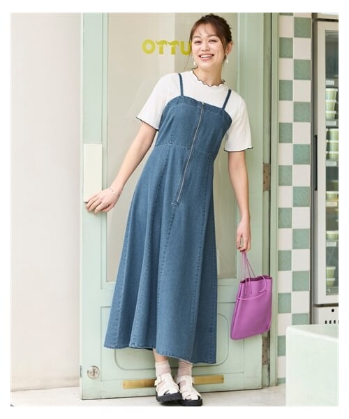 nissen（ニッセン）の「＜大きいサイズ＞フロントジップデニムキャミワンピース（ワンピース・レディース・ウオッシュドブルー/インディゴブルー・L/LL/3L/4L/5L/6L/8L/10L）」の6枚目の写真