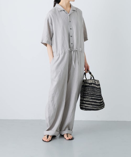 かぐれ（カグレ）の「リネンハーフスリーブオールインワン（サロペット/オーバーオール・レディース・BLACK/GREGE/CHARCOAL・FREE）」の4枚目の写真