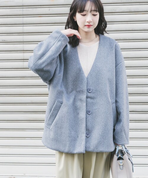 ITEMS URBANRESEARCH（アイテムズ アーバンリサーチ）の「ノーカラーコクーンジャケット（ノーカラージャケット・レディース・GRY/IVO・Free）」の14枚目の写真