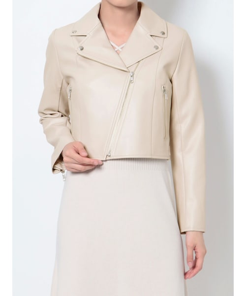 MERCURYDUO（マーキュリーデュオ）の「コンパクトフェイクレザーライダースジャケット（ライダースジャケット・レディース・ライトグレー/ブラック/アイボリー/オフホワイト・F/S/M）」の5枚目の写真