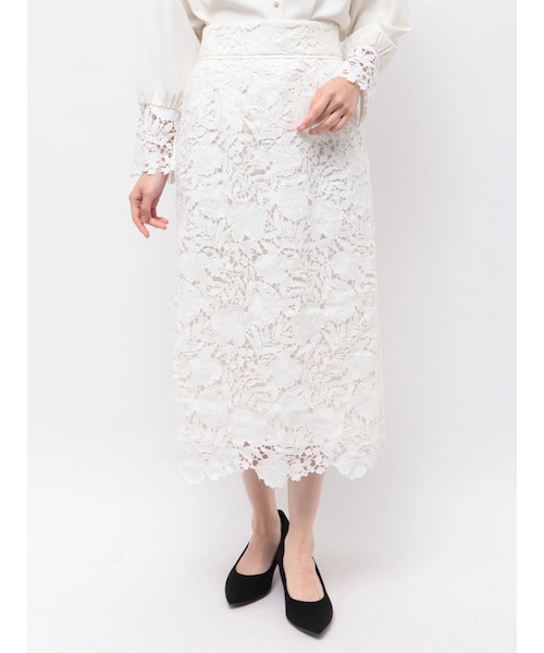 TONAL（トーナル）の「ケミカルレースパイピングタイトスカート（スカート・レディース・アイボリー/ピンク/ネイビー・S/M）」の2枚目の写真