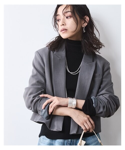 nissen（ニッセン）の「【CHIC STYLE】クロップドテーラードジャケット（ジャケット/アウター・レディース・グレー/黒・M/L/LL/3L/4L/5L/6L/8L/10L）」の14枚目の写真