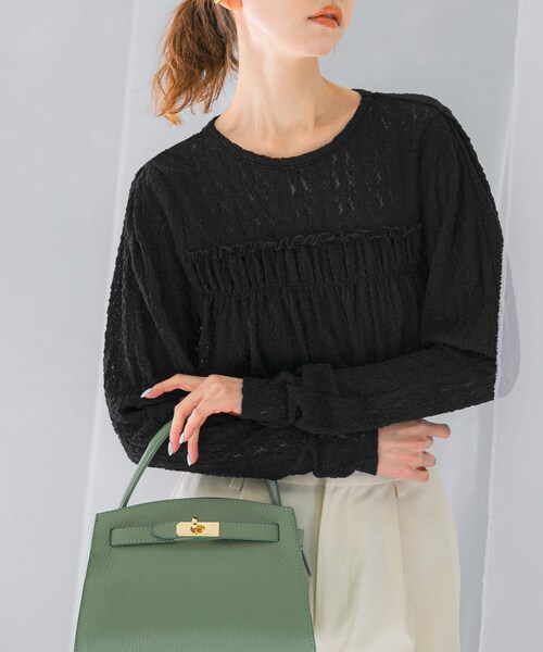 URBAN RESEARCH ROSSO（アーバンリサーチロッソ）の「ストレッチレースプルオーバー（Tシャツ/カットソー・レディース・OFF WHITE/BLACK・FREE）」の2枚目の写真