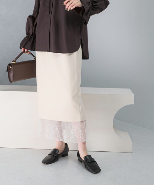 URBAN RESEARCH ROSSO（アーバンリサーチロッソ）の「レースレイヤードミディスカート（スカート・レディース・IVORY/BLACK・36/38）」の4枚目の写真