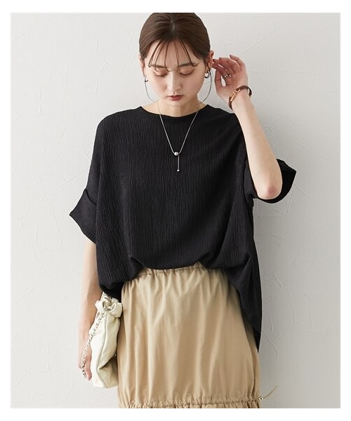 nissen（ニッセン）の「楊柳カットソージャガードゆるシルエット5分袖ドルマンプルオーバー（Tシャツ/カットソー・レディース・ブルーグレー/黒/アイボリー/ブラウン・S/M/L/LL/3L/4L/5L/6L）」の13枚目の写真