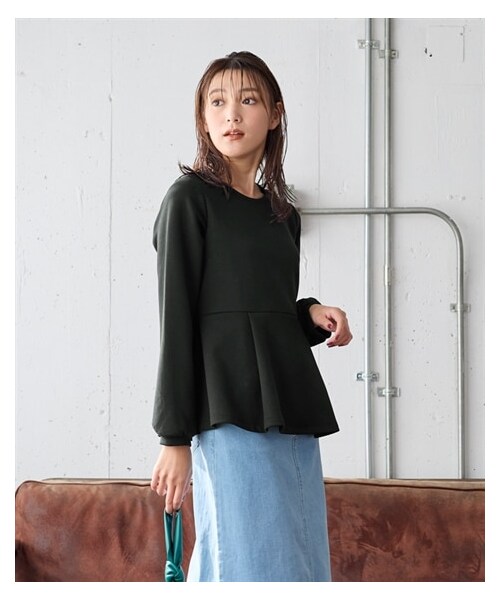 nissen（ニッセン）の「大きいサイズ ダンボールニットペプラムプルオーバー（Tシャツ/カットソー・レディース・黒/ピンクベージュ/ライトグレージュ・L/LL/3L/4L/5L/6L/8L/10L）」の8枚目の写真