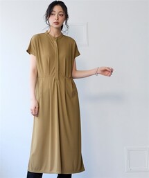 nissen | ＜大きいサイズ＞汗染みしにくいひんやりポンチフレンチロング丈ワンピース（接触冷感・ＵＶカット）(ワンピース)