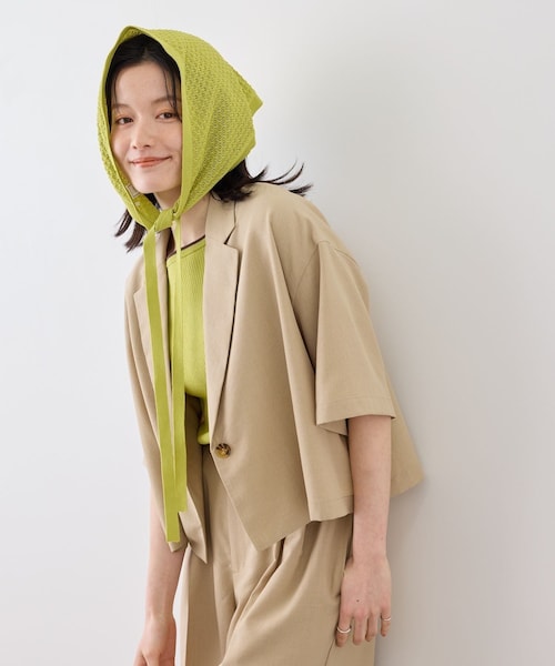 ROPE' PICNIC(ロペピクニック)の「シャーベットニット 透かし編みニットスカーフ/UVケア(バンダナ/スカーフ・レディース・オフホワイト/ダークブラウン/キミドリ・F)」の8枚目の写真