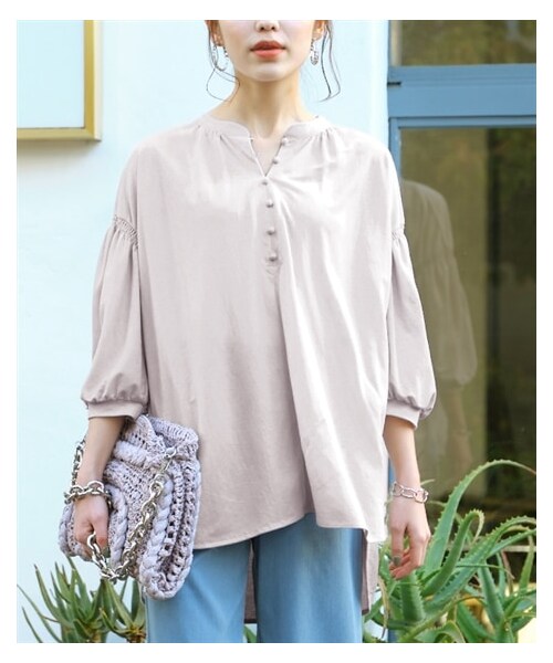 nissen（ニッセン）の「大きいサイズ 美ラクRUタッチくるみボタンデザインチュニック（接触冷感・UVカット）（チュニック・レディース・モスカーキ/ラズベリー/グレージュ/黒/パープル/マホガニーレッド/アイスグレー/グレイッシュミント/チャコールグレー・L/LL/3L/4L/5L/6L/8L/10L）」の18枚目の写真