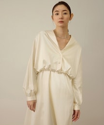 【洗える】シャイニーサテンブラウス/セットアップ対応