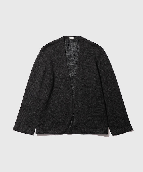 ADAM ET ROPE'(アダムエロペ)の「【PURLAM/プラム】Washi/Ry S/S Knit Jacket(ノーカラージャケット・メンズ・ブラック・3)」の1枚目の写真