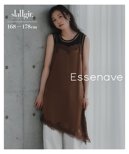 nissen（ニッセン）の「高身長　サテンレースアシメキャミソールチュニック（トールサイズ）Essenave（チュニック・レディース・ブラウン/黒・MTT/LTT/LLTT/3LTT）」の7枚目の写真
