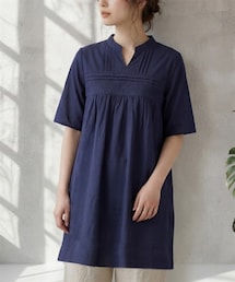 nissen | 夏の綿混刺しゅうスキッパーチュニックブラウス(シャツ/ブラウス)