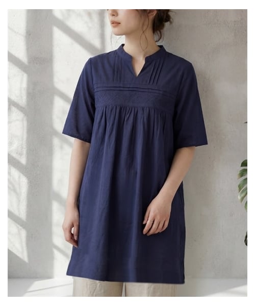 nissen（ニッセン）の「夏の綿混刺しゅうスキッパーチュニックブラウス（シャツ/ブラウス・レディース・ネイビー/ギンガムチェック・L/LL/3L/4L/5L/6L）」の12枚目の写真