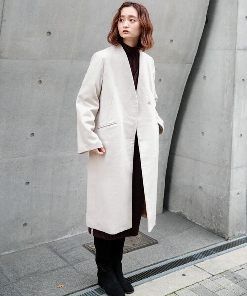 SENSE OF PLACE by URBAN RESEARCH（センスオブプレイスバイアーバンリサーチ）の「ウールビーバーノーカラーコート（ノーカラージャケット・レディース・L.KHAKI/L.GRAY/PURPLE/MOCHA/BLACK・FREE）」の12枚目の写真