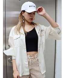 EVRIS | オープンカラーシアーコンビシャツ(シャツ/ブラウス)