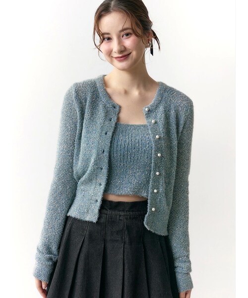 CALNAMUR（カルナムール）の「スカシアミ＆リブラメシャギーアンサンブル（カーディガン/ボレロ・レディース・ブラック/ピンク/ブルー・F）」の12枚目の写真