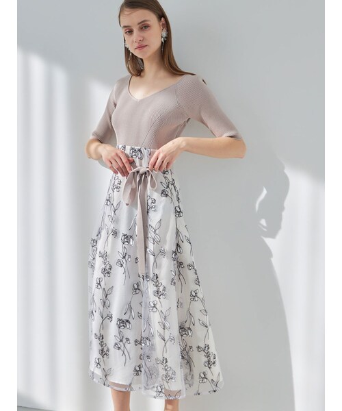 MERCURYDUO（マーキュリーデュオ）の「チュール刺繍カシュクールニット 