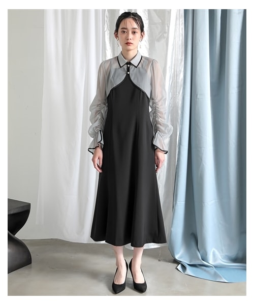 【結婚式・パーティー・オケージョンドレス】シフォンジーボレロワンピースドレス｜大きいサイズ有〔Callarus〕