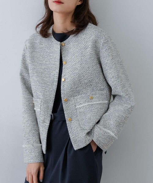 URBAN RESEARCH（アーバンリサーチ）の「ツイードノーカラージャケット（ノーカラージャケット・レディース・OFF MIX/BLACK MIX・FREE）」の3枚目の写真