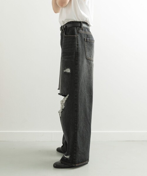 SENSE OF PLACE by URBAN RESEARCH（センスオブプレイスバイアーバンリサーチ）の「『ユニセックス』ダメージデニムワイドパンツ（デニムパンツ・メンズ・BLACK/D.INDIGO・M/L）」の11枚目の写真