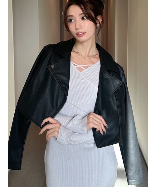 RESEXXY（リゼクシー）の「フェイクレザーライダースジャケット（ライダースジャケット・レディース・ブラック/アイボリー・S/M）」の6枚目の写真