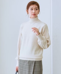 7days Life Styling | プリーツ風柄ボリューム袖タートルネックニット（毛玉になりにくい・タンブル乾燥OK）(ニット/セーター)